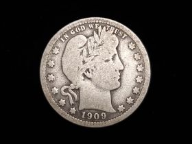 1909 Barber Silver Quarter VG+ 10129