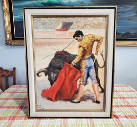 1940's Spanish Bull Fighter Oil on Canvas by M. Perez Romero