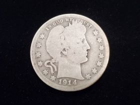 1914 Barber Silver Quarter AG
