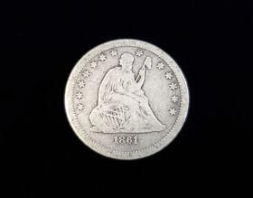 1861 Liberty Seated Silver Quarter Fine
