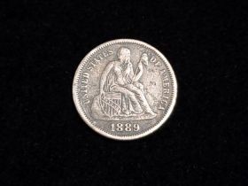 1889 Liberty Seated Silver Dime VF 80125