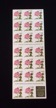 U.S. Scott #2492a Booklet Pane of 20 + Label MNH Pink Rose