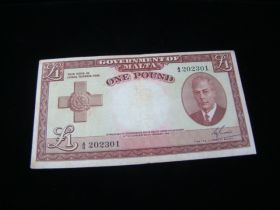Malta 1949 1 Pound Banknote VF Pick#22