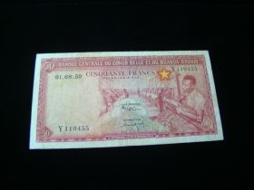 Belgian Congo 1959 50 Francs Banknote Fine+ Pick#32