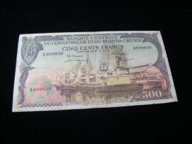 Belgian Congo 1957 500 Francs Banknote F-VF Pick#34