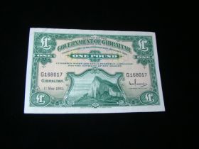 Gibraltar 1965 1 Pound Banknote F-VF Pick#18a