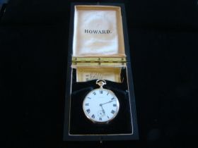 1915-17 14KT Gold E. Howard Pocket Watch OF,Size 12,17 Jewels Original Box Nice!