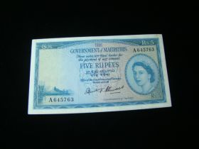 Mauritius 1954 5 Rupees Banknote XF Pick#27a