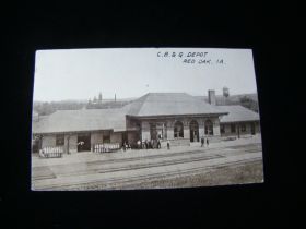 1911 Chicago, Burlington and Quincy Railroad Depot Red Oak Iowa Postcard