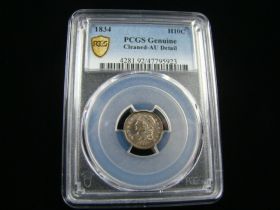 1834 Capped Bust Silver Half Dime PCGS AU Details Lightly Cleaned