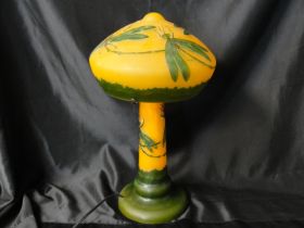 Beautiful Emile Galle Signed Cameo Glass Lamp With Dragonfly Motif 18" Tall