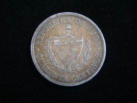 Cuba 1915 Silver 40 Centavos VF KM#14 130510