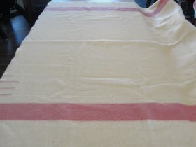 Vintage Hudson Bay 100% Wool Blanket 3.5 Point Cream and Pink 77x61"