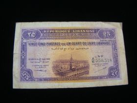 Lebanon 1942 25 Piastres Banknote Very Good Pick#36 40310