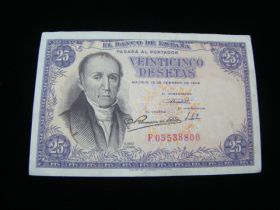 Spain 1946 25 Pesetas Banknote Very Fine+ Pick#130 80310