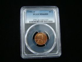 1951-D Lincoln Cent PCGS Graded MS66RD #44802569