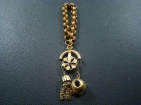 Late 19th Century Germany Marked Fancy Gold Toned Jeweled Wheeled Fob