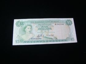 Bahamas 1965 $5.00 Banknote Fine+ Pick #20a