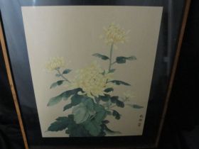 Chrysanthemums by Chinese Artist Yu Original Tempera Painting Framed 