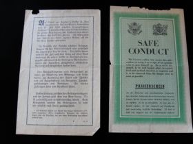 Set of Two WW2 "Safe Conduct" German Soldier Surrender Leaflets 
