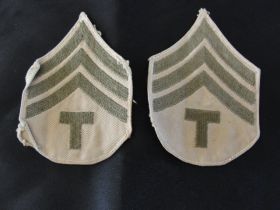 Pair of WW2 US Technician 4th Grade Rank Patches on Khaki