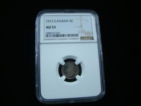 Canada 1915 Silver 5 Cents NGC Graded AU53 #2886753-001