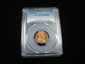 1942-D Lincoln Cent PCGS Graded MS66RB #42193950