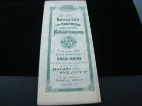 1897 Kansas City & Northern Connecting Railroad Co. $1000 Gold Bond W/Coupons