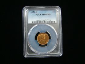 1936-S Lincoln Cent PCGS Graded MS65RD #48737226