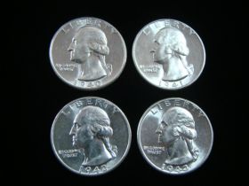 1940-41-42-43 Washington Silver Quarters Brilliant Uncirculated