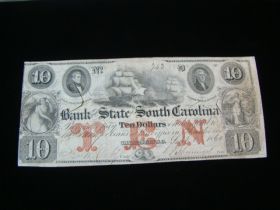 1860 Bank Of The State Of South Carolina $10.00 Banknote VF+ 50703