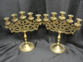 Pair of Antique Chinese Engraved Brass Candelabras 