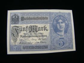 Germany 1917 5 Mark Banknote XF Pick#56b