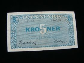 Denmark 1948 5 Kroner Banknote Fine Pick# 35e