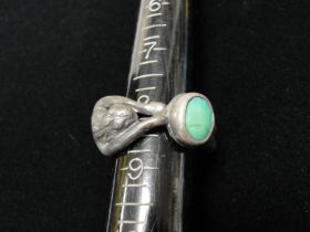 1890-1910 Art Nouveau Hand Crafted Sterling Silver & Turquoise Ring