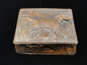 Antique Men's Jewelry and Trinket Wooden Box Dog and Field Decoration