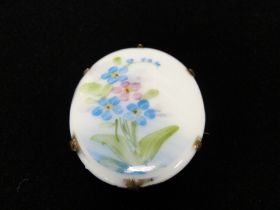 Antique Hand Painted Porcelain Brooch Miniature Flowers Motif