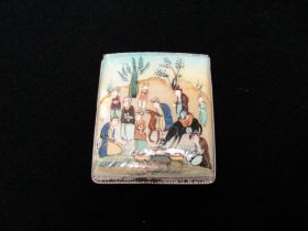 Antique Original Persian Miniature Painting on Square Silver Brooch Pin