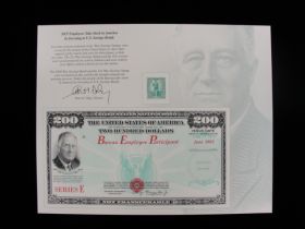 BEP Souvenir Card #B-175 1993 1945 $200 War bond / stamp