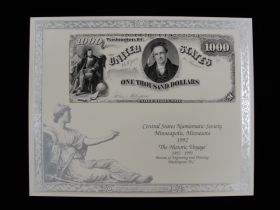 BEP Souvenir Card #B-155 1992 face 1878 $1000 LT