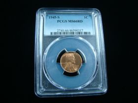 1945-S Lincoln Cent PCGS Graded MS66RD #46590317