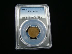 1908-S Indian Head Cent PCGS Graded VF25 #37835315