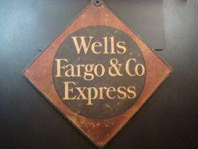 Antique Original Double Sided Wells Fargo & Co. Express Call Card Sign 14" x 14"