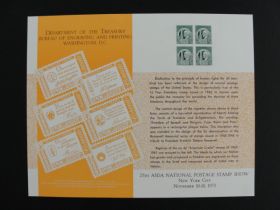 BEP Souvenir Card #B-26 1973 1943 1¢ Four Freedoms stamp