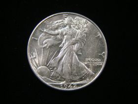 1942 Walking Liberty Silver Half Dollar AU+ 121105