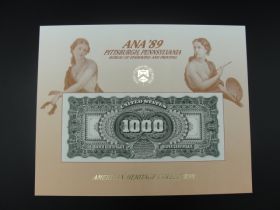 BEP Souvenir Card #B-129 1989 back 1891 $1000 SC