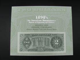 BEP Souvenir Card #B-143 1990 back 1890 $2 TN