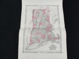 1865 Johnson's Map Of VT, NH, MA, RI And CT By Johnson And Ward