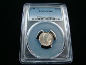 1951-D Roosevelt Silver Dime PCGS Graded MS66 #49638443