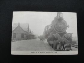1912 PA RR Station Valparaiso IN "Locomotive 7452 Baldwin Compound" Postcard